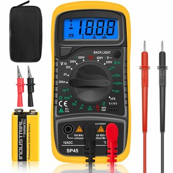 AM-IP&reg; Digitale Multimeter - AC / DC - Incl. 9V Duracell Batterij, Klemtangen &amp; Opberghoes - Multi Meter